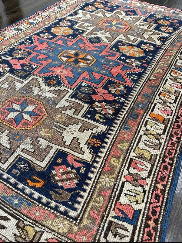 Authentic Antique Caucasian Shirvan Rug C.1910 3’2x4’7 Bold Geometric Design gallery