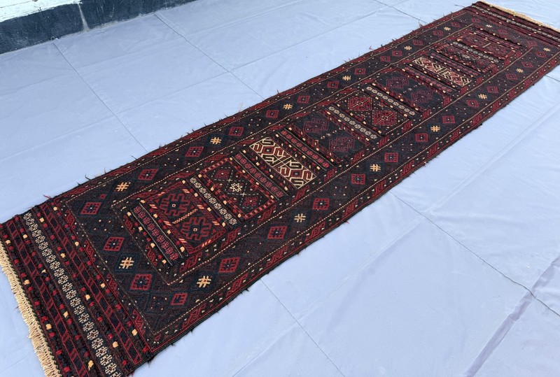Fine Antique Afghan Runner Rug 3x11 Hand Woven Wool Persian Style Hallway Carpet gallery