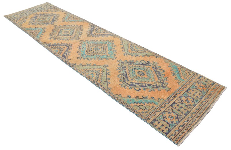 Vintage 1970s Turkish Runner Rug 3x12 ft | Hand-Woven Anatolian Wool Ushak Rug gallery