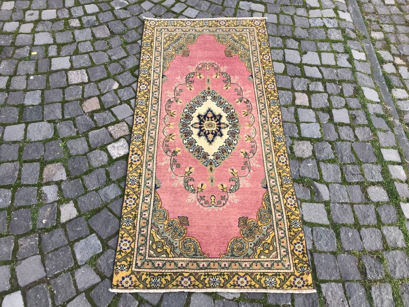 Bohemian Area Rug Handmade Wool Rug Turkish Vintage Traditional Rug 2,6 x 5,5 ft gallery
