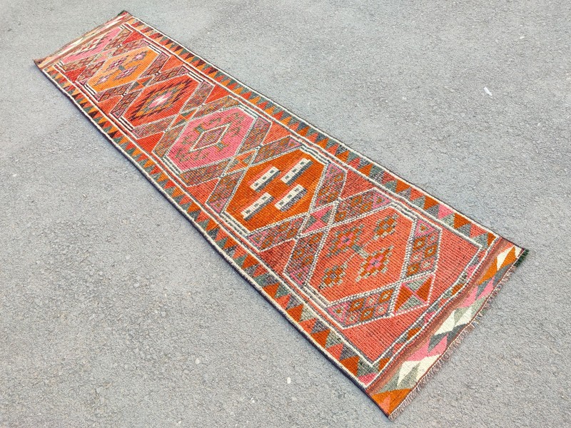 Rare Antique rug 3x11, Vibrant Turkish runner 3x11 vintage, Heriz rug, Herki rug gallery