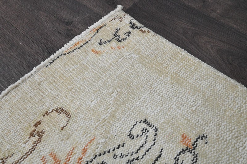 Vintage Turkish Runner Rug 2x7ft BEIGE Handmade Anatolian Oushak Hallway Wool gallery