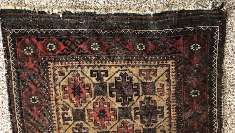 Antique Afghan rug 100% wool hand tied and dyed Tarantula pattern 53" x 29" gallery