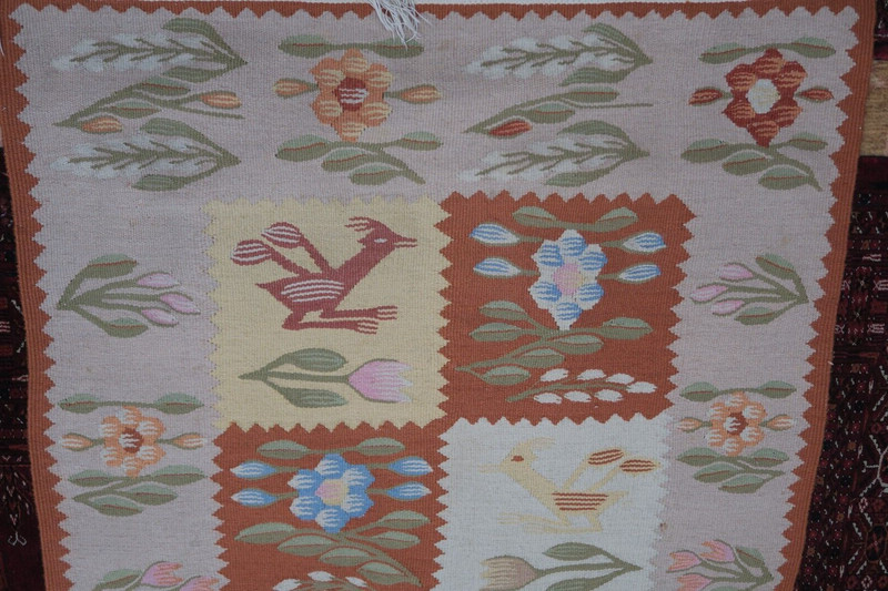 Vintage 1970s Romanian Handmade Woven Deer Garden Panel Wool Runner Rug 2'8x8'2 gallery