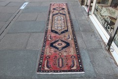 Vintage Worn Hand Made Traditional Oriental Wool Faded Pink Long Runner 320x68cm