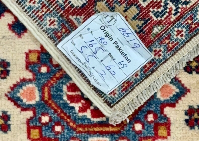 Brand New Colorful Tiny Runner Handmade Ivory Blue Red Geometric Wool Kazak 2x6 gallery