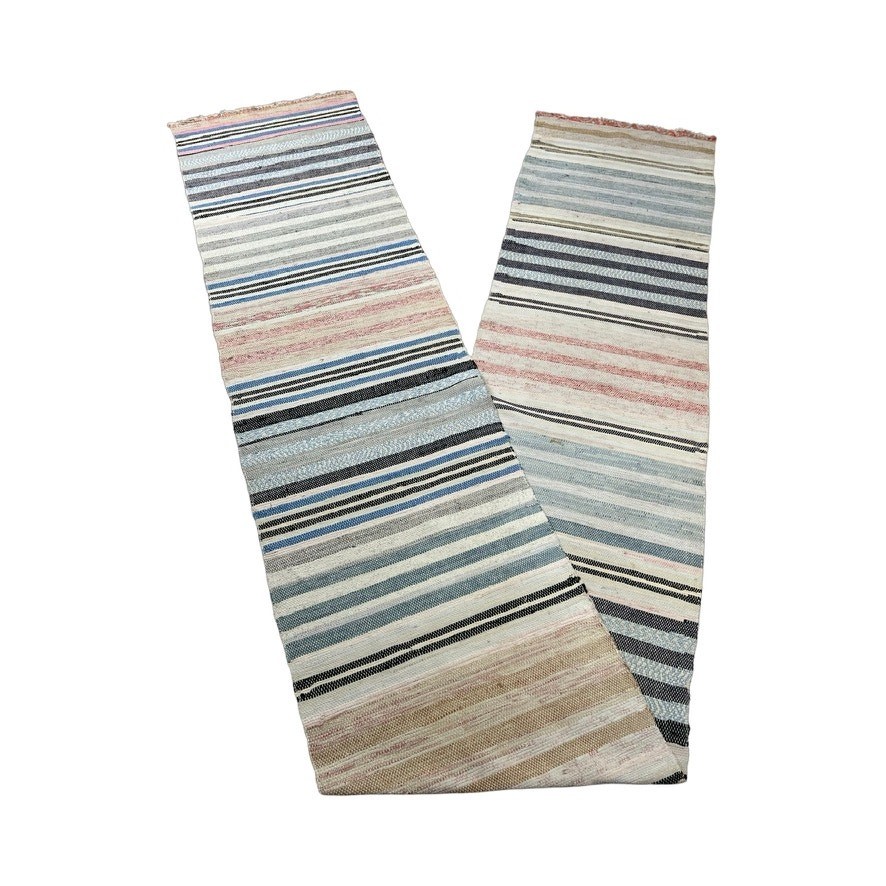 Vintage Turkish Flatwoven Rag Rug Runner in Soft Pastels – 1’10 x 13’4 gallery