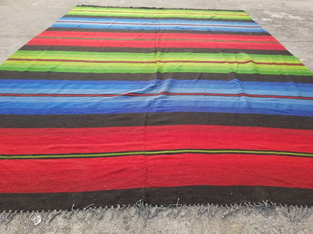 Vintage Traditional Handmade Stripped Wool Multicolor Kilim 234x322cm