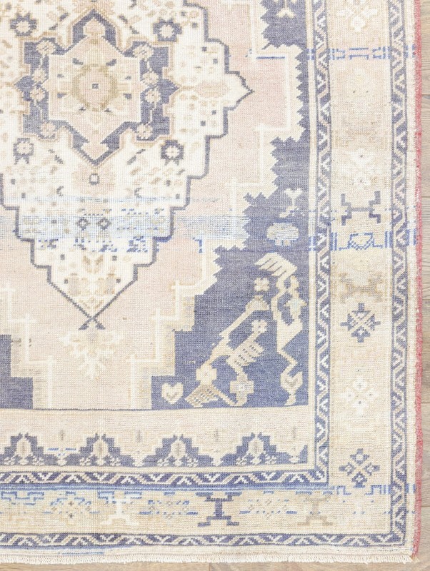 Muted Vintage Turkish Pink Blue Rug 3.11x6 ft Oushak Hand Knotted Wool Carpet gallery
