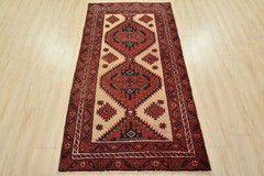 Vintage Geometric Oriental 3’6” x 6’7” Brown Wool Tribal Hand-Knotted Area Rug