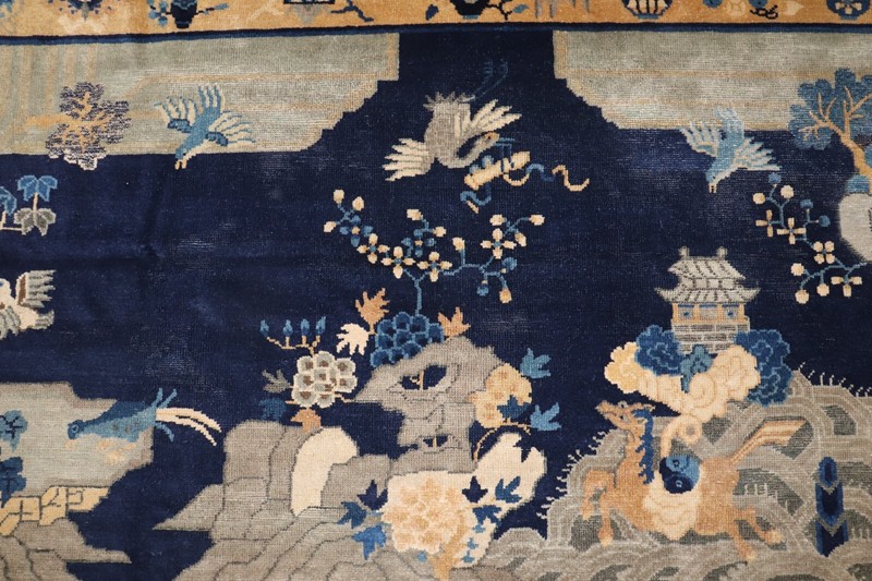Antique Chinese Peking Pictorial Lanscape & Birds Rug Size 7'x3'9'' gallery