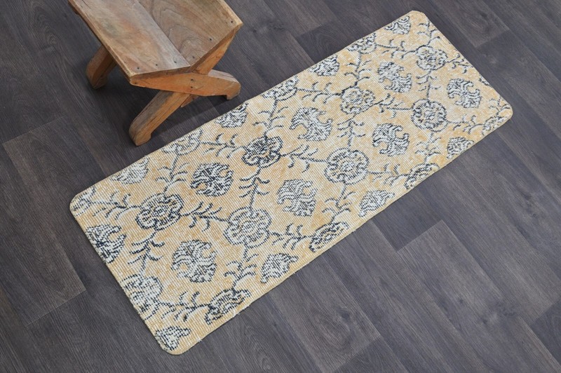 Oushak Turkish Doormat Rug 1x4 BEIGE Anatolian Handmade Vintage Small Kilim Rug gallery