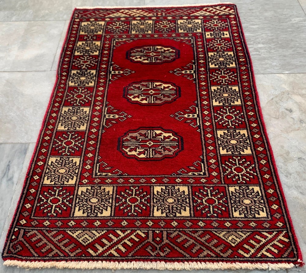 Vintage Afghan Jaldar Bokhara, Wool Area Rug, Traditional Carpet (2x3 ft.)