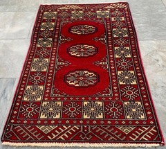 Vintage Afghan Jaldar Bokhara, Wool Area Rug, Traditional Carpet (2×3 ft.)