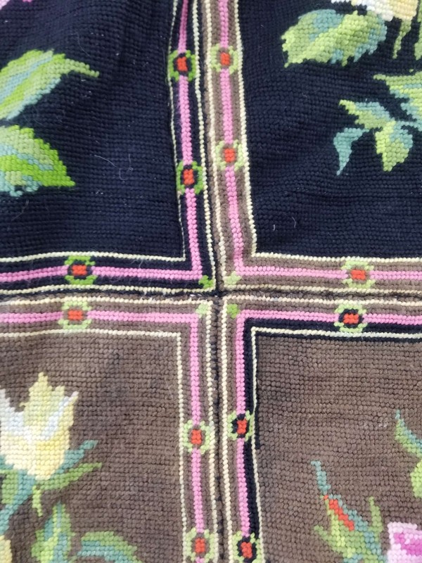 Vintage French Needle Point Handmade Floral Multicolor Wool Rug Carpet 198x104cm gallery