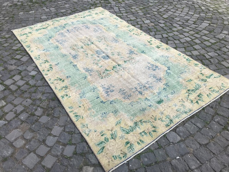 Turkish Antique rug Bohemian Area rug Oushak rug Vintage Rug Handmade Wool rug gallery