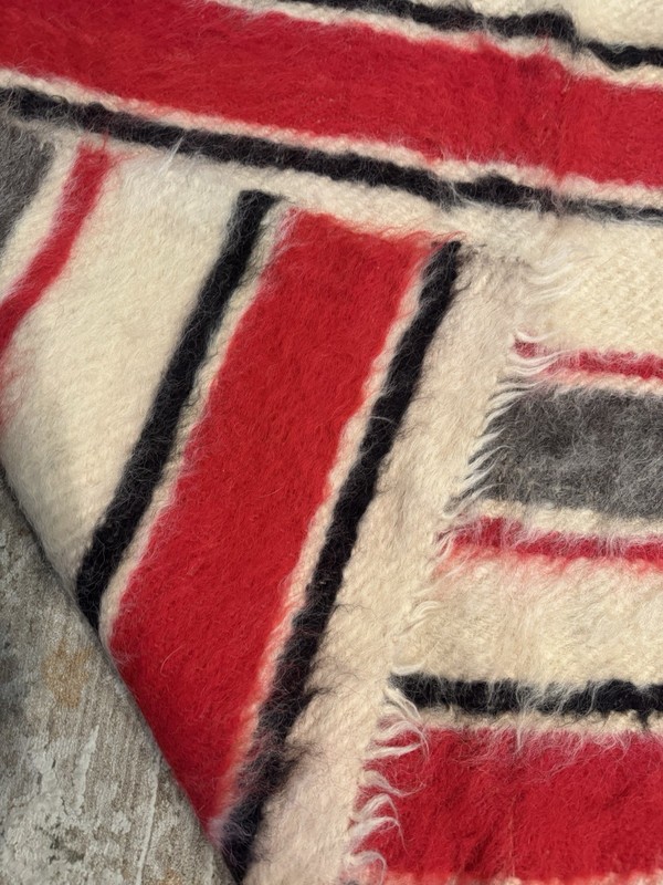 Vintage Hand Woven Striped Turkish Mohair Wool Shaggy Rug 5’x7’ Knotted Fringe gallery