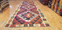 Bohemian 1900-1939s Antique Wool Pile Natural Dye Flat-Woven Kilim 4’8″×13’3″