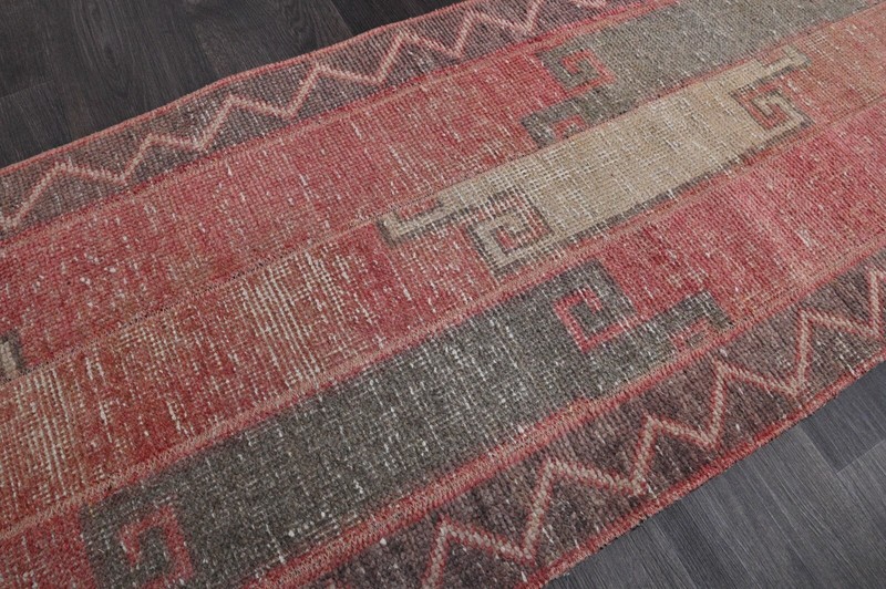 Vintage Turkish Runner Rug 2x5ft Wool Anatolian Handmade Hallway Oushak PINK gallery