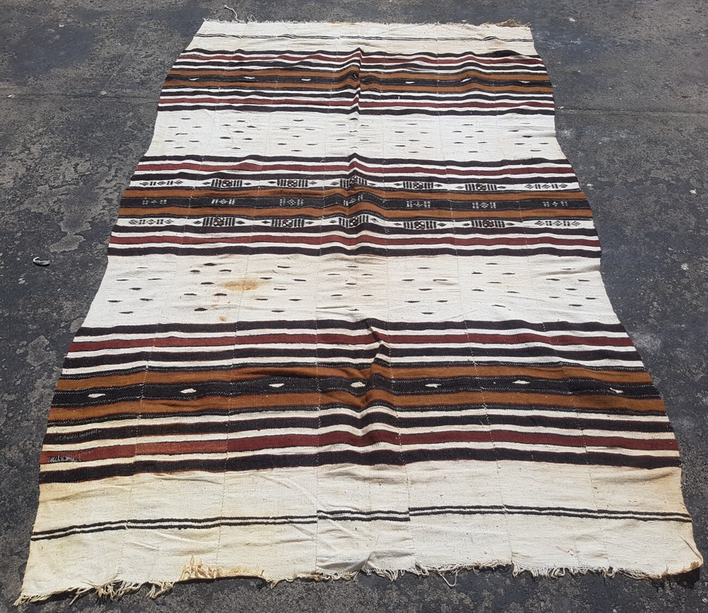 Vintage Handmade Fulani Striped Wool Kilim Rug Carpet 228x137 cm