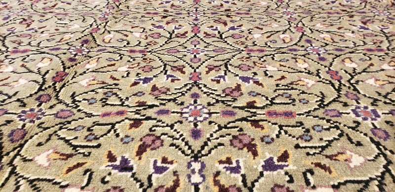 Exquisite Cr1930-1939s Antique Wool Pile Floral Patterned Bunyan Rug 6'4"×9'8" gallery