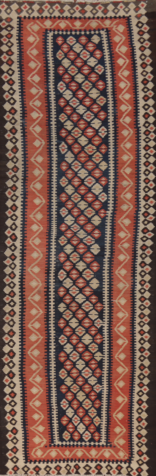 Vegetable Dye Kilim Navy Blue 12 ft Runner Rug Hand-woven Reversible Carpet 3x12 gallery