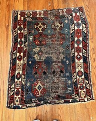 Circa 1890 Rare Caucasian Hand Knotted 3’ x 4’ Wool Rug