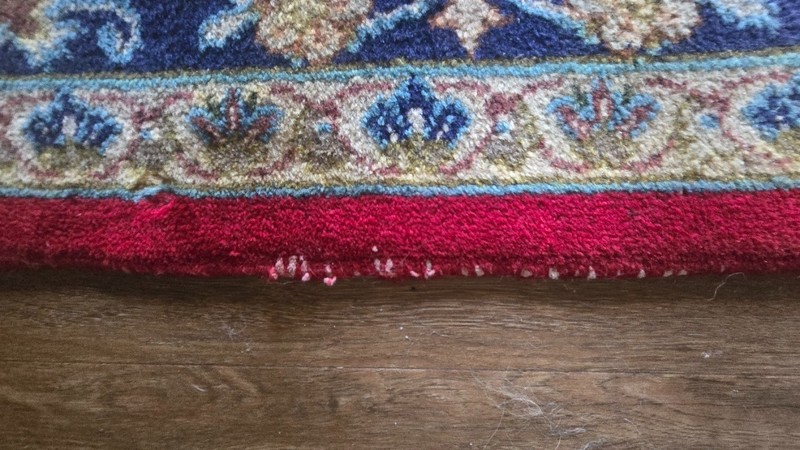 Very old 7'11" x 11'2" Persian Ispahan Rug, Hand-Knotted, blue & burgandy Wool gallery