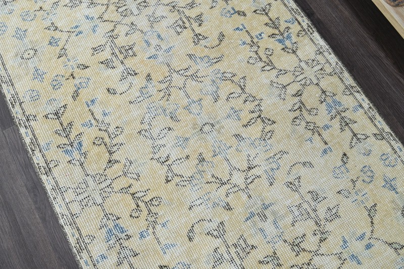 Vintage Turkish Runner Rug 2x6ft YELLOW Handmade Anatolian Oushak Hallway Wool gallery