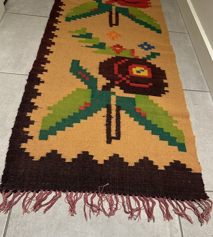 Vintage Handmade Albania Kilim Hall Rug Runner Floral Patterns Wall Hanging 2.9m gallery