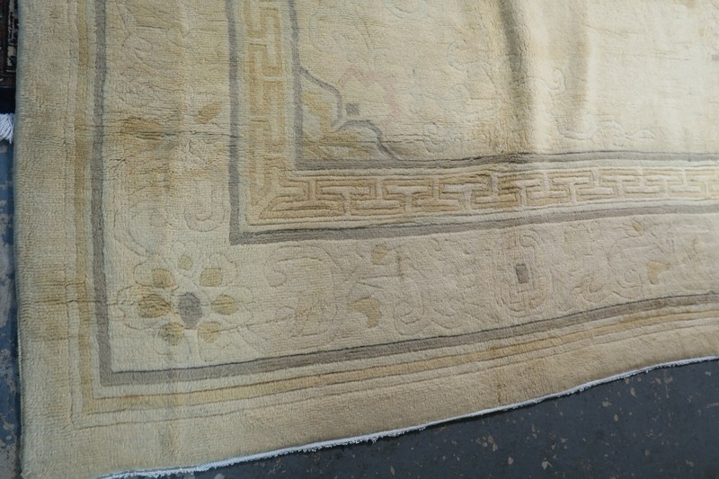 Antique Tibetan Nepal Rug Greek Key Peking Design Hand Knotted Wool 10'9 x 14'7 gallery
