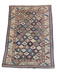1880 Antique Caucasian Shirvan Rug 3ft 9″ By 5ft Navy Ground Ivory Blue Bronze