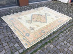Turkish Vintage Rug, Handmade Wool Rug, Bohemian Large Rug, 6,7 x 9,1 ft