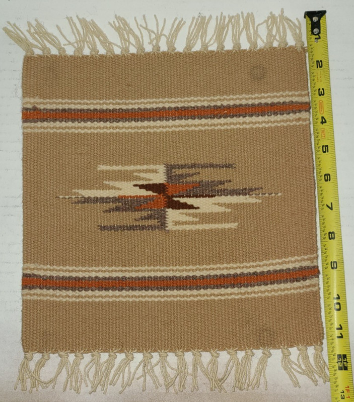 Vintage Native American Sampler Table Rug Chimayo 10x12 inch gallery