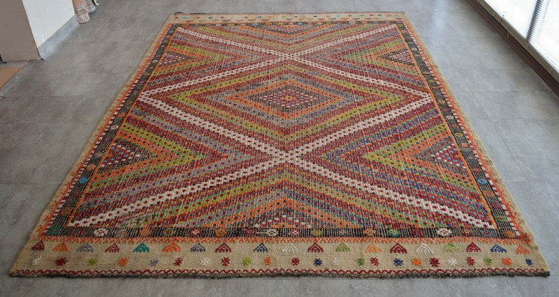6x8 Rug Turkish Flat Weave Rug Braided Cotton Kilim Vintage Oushak Rug 6'4x8'4" gallery