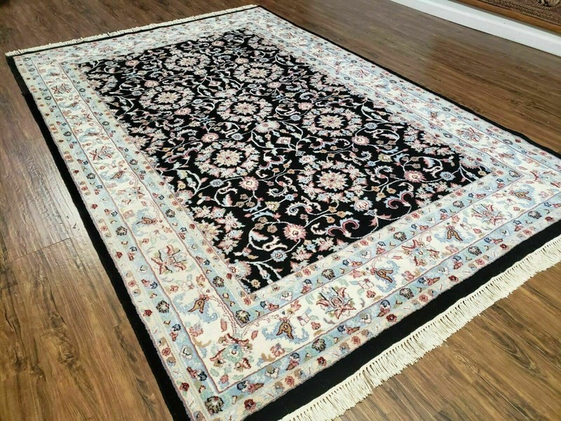 6' X 9' Handmade Indian Agra Wool Rug Carpet Vegetable Dyes Black gallery