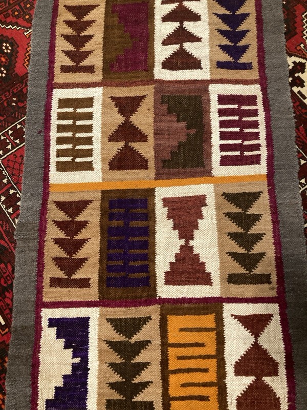 Vintage Traditional Handmade Peruvian/ Incan Wool Tribal Kilim 4.8 x 2 ft Runner gallery