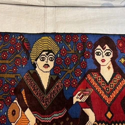 Hand-Knotted Pictorial Persian Rug Folk Art Wall Hanging Vintage Style Couple gallery