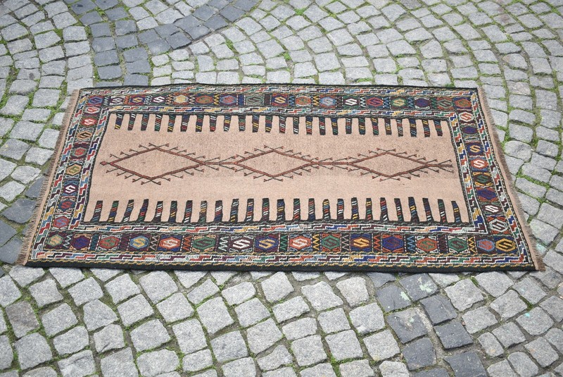 Camel Wool Kilim Rug 3'4'' x 5'9'' ft Caucasian Embroidered Weave Kilim Area Rug gallery