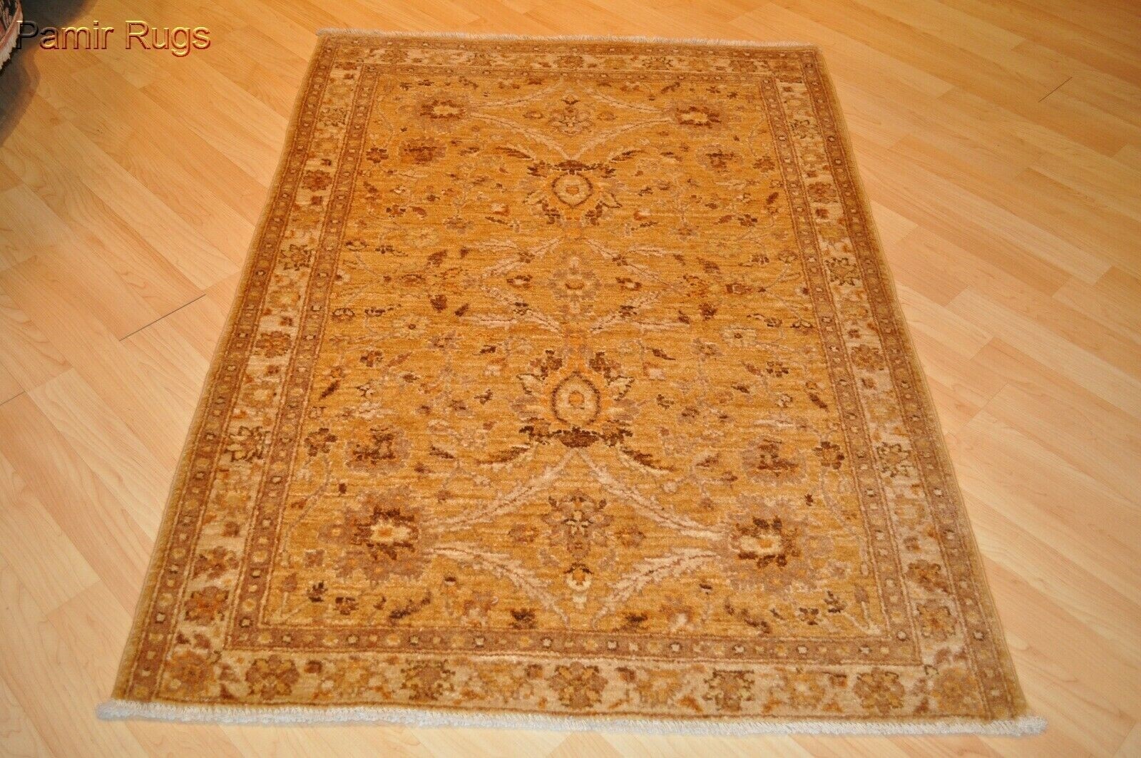 _HANDMADE_RUG_ 3'7" x 5'3" FT. Muted Gold beige Color Oriental rug *VEGETABLE* gallery