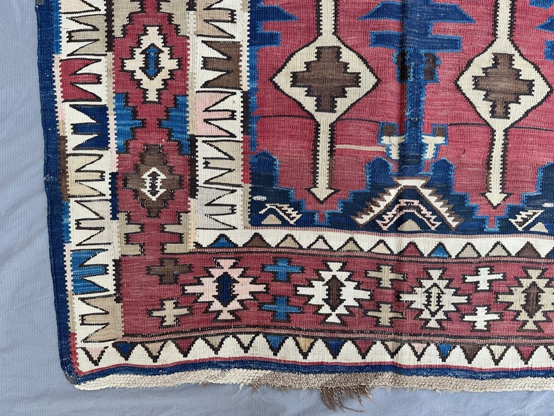 4.5 X 10 COLLECTORS’ ITEM Antique Above 100 Years Old Azerbaijan Shirvan Kilim gallery