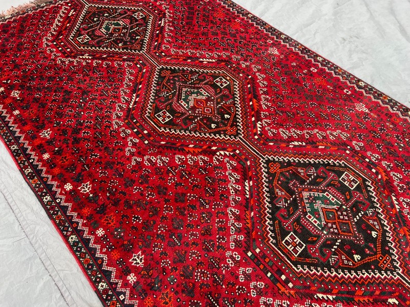5'0 x 7'10 Ft Vintage Afghan Baluchi Red Geometric Medallion Handmade Wool Rug gallery