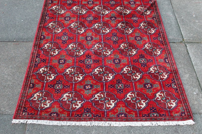 Vintage Worn Hand Made Traditional Oriental Wool Red Narrow Runner 208x86cm gallery