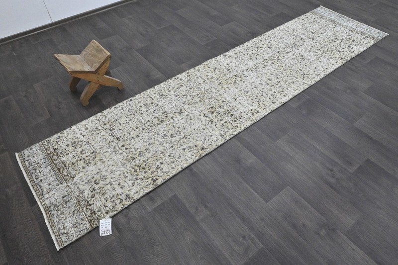 Vintage Turkish Runner Rug 2x10ft Wool Anatolian Handmade Hallway Oushak BEIGE gallery