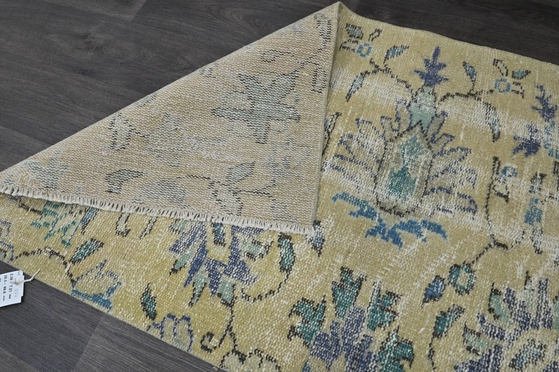 Vintage Turkish Runner Rug 2x7ft Wool Anatolian Handmade Hallway Oushak YELLOW gallery