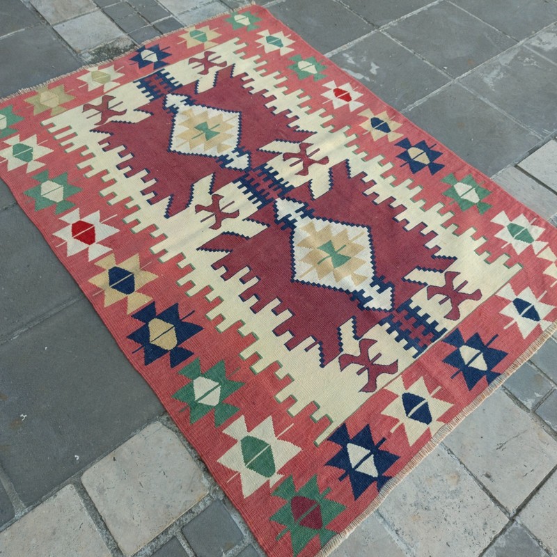 3.9 x 5.45 ft Vintage Turkish 4x5 Kilim Rug , 119 x 166 cm Tribal Handmade Kelim gallery