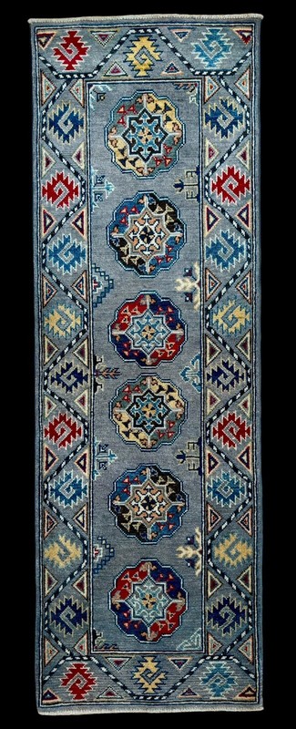 Brand New Colorful Small Runner Handmade Ocean Silver Gray Turkmen Pak Kazak 2x6 gallery