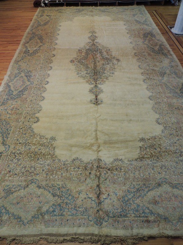 11x22 Antique Oversize/Palace size Kermaan Oriental Area Rug Blue Beige Ivory gallery