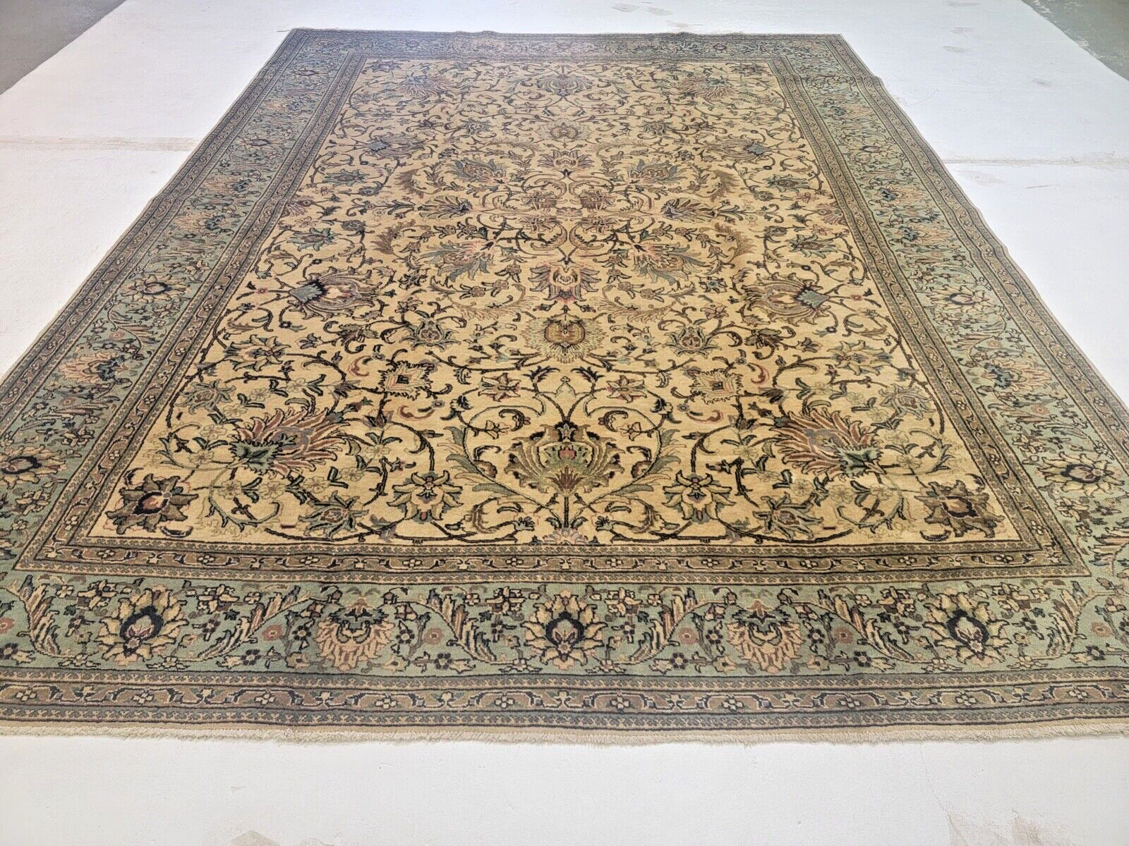 Antique Oriental Hand-Knotted Wool Area Rug Beige/Light Blue 9'7" x 12'7" gallery