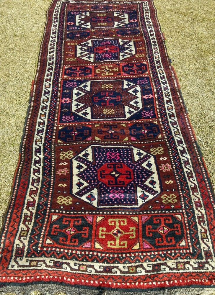 Stunning Cr1900-1939s Antique Vegy Dye Wool Pile Runner Rug 3'6"×11'10"